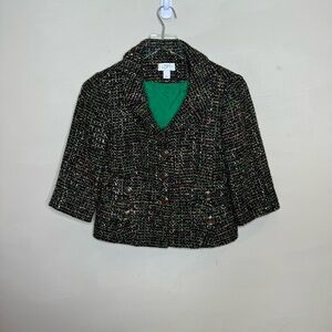 Ann Taylor Loft Jacket Green Multi Tweed Collared Buttons Pockets Lined Size 4